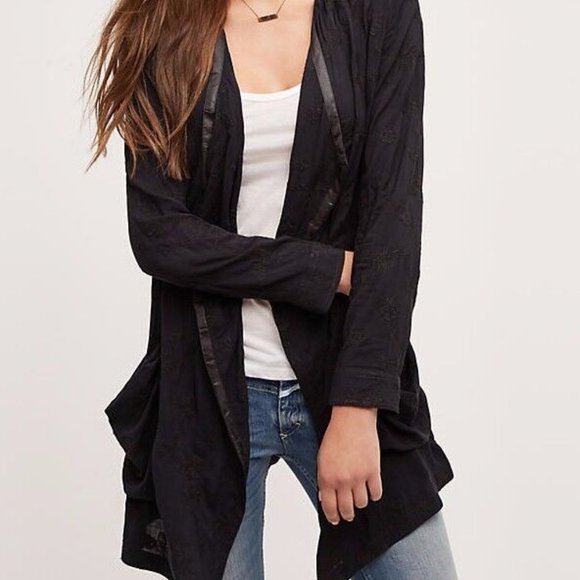 Anthropologie Melita Draped Embroidered Boho Jacket by Hei Hei in Black - Small - Picture 1 of 3